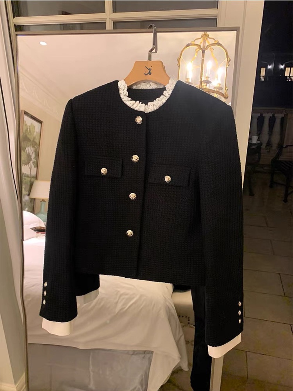 Classic Black silver-Button Jacket - Women